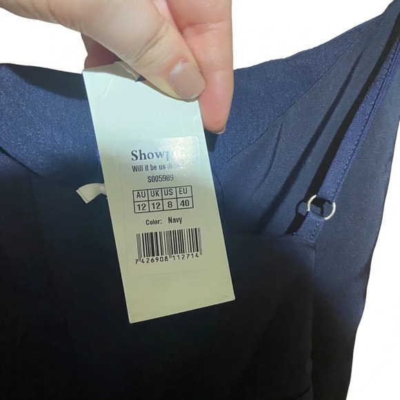 NWT SHOWPO. WILL IT BE US MIDI DRESS - THIGH SPLIT CROSS BACK DRESS NAVY SIZE 8 - Picture 8 of 10